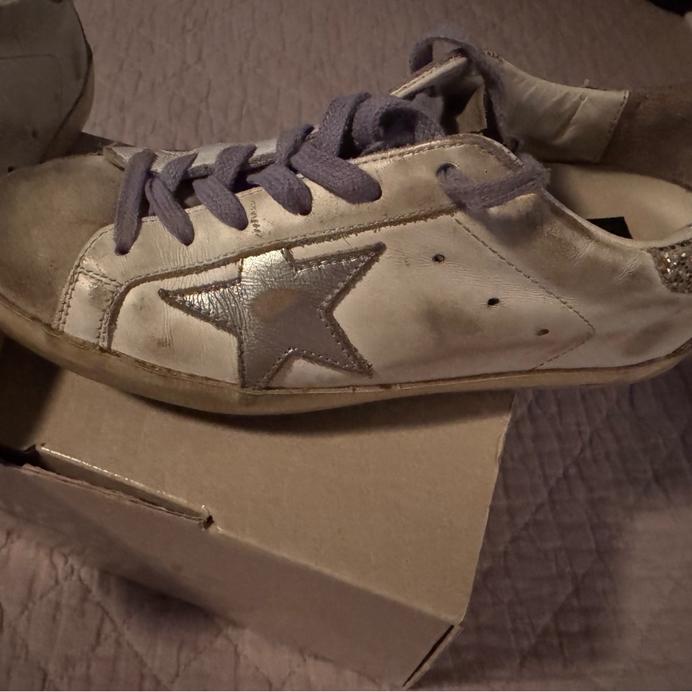 Golden Goose Kids Sneakers with Metallic Star and Purple Laces